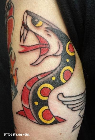 Cool Traditional Snake Head Tattoo Design For Half Sleeve