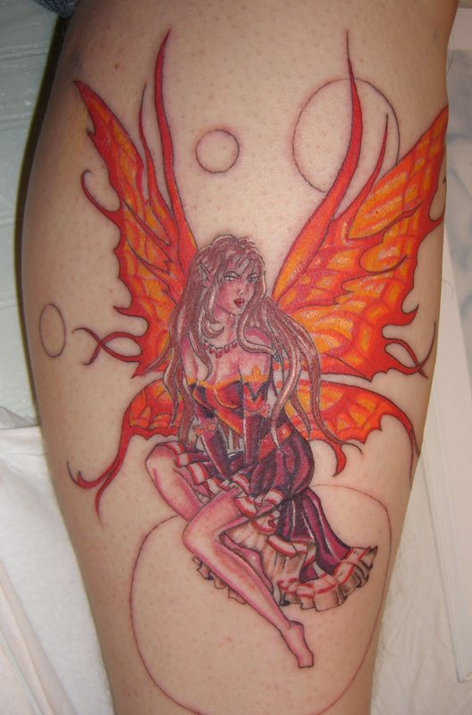 Cool Wonderful Fairy Tattoo Design For Leg Calf