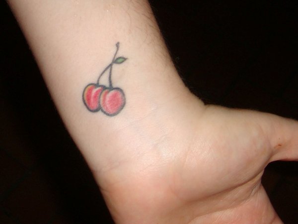 Cute Cherry Tattoo On Left Wrist