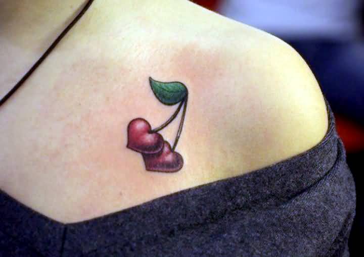 Cute Cherry Tattoos On Front Shoulder