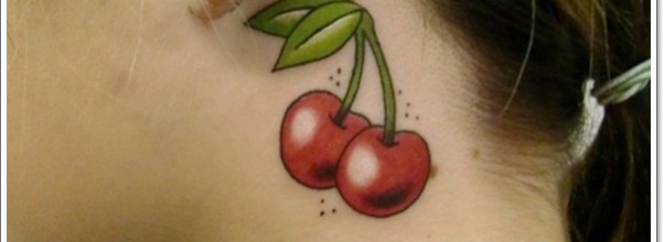 Cute Cherry Tattoos On Girl Side Neck