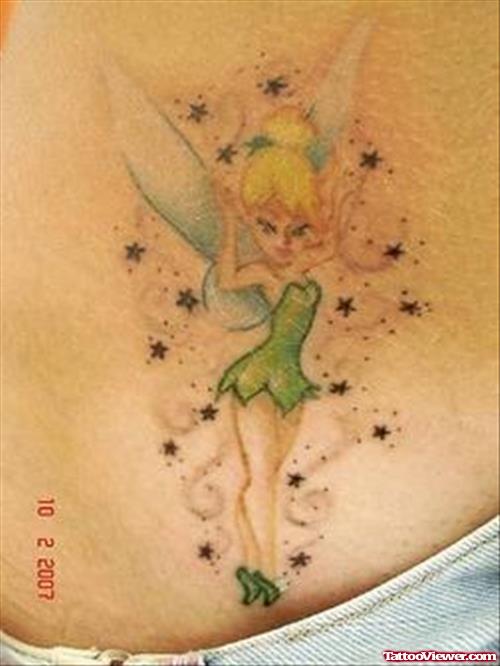 Cute Colorful Fairy With Stars Tattoo Design