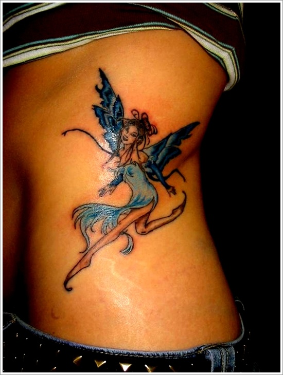 Cute Realistic Fairy Tattoo On Right Side Rib