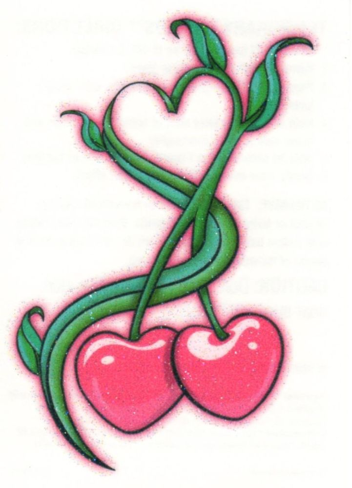 Cute Red Cherry Heart Tattoo Design