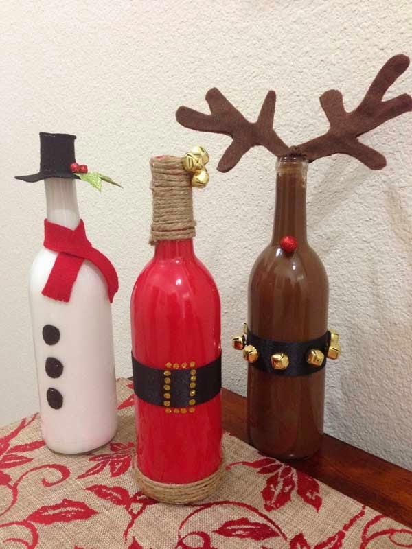 DIY Painted Wine Bottles For Christmas Decoration
