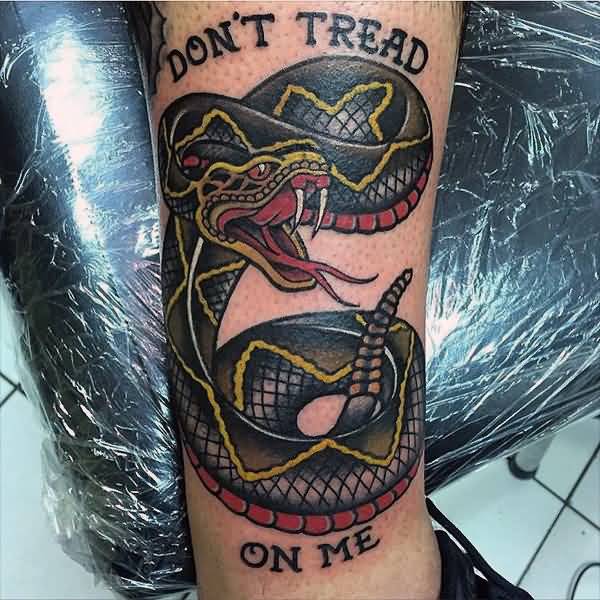 Don't Tread On Me - Neo Traditional Snake Tattoo Design For Sleeve