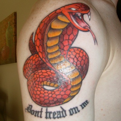 Dont Tread On Me - Traditional Cobra Snake Tattoo On Right Shoulder