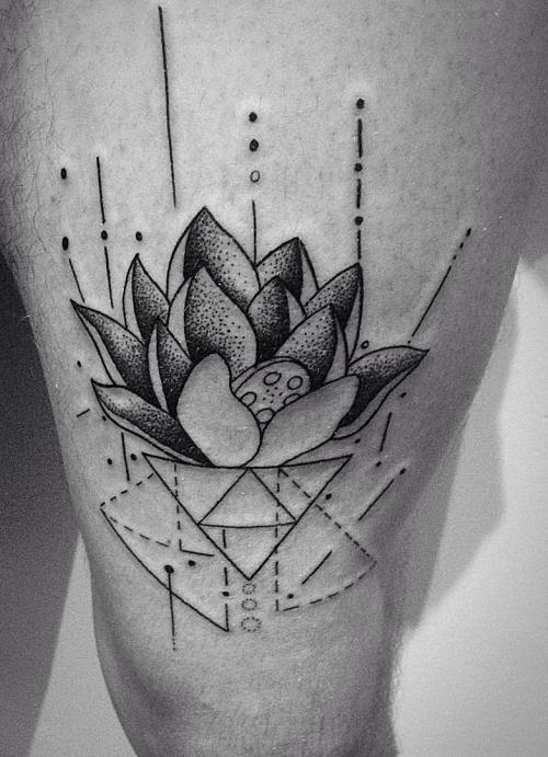 Dotwork Lotus Flower Tattoo Design For Thigh