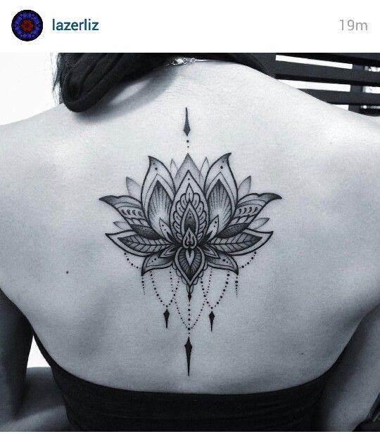 Dotwork Lotus Flower Tattoo On Girl Upper Back By Lazerliz