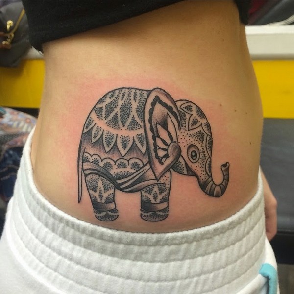 Dotwork Mandala Elephant Tattoo On Right Side Rib