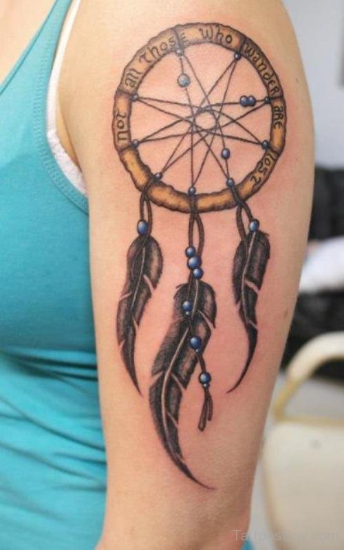 Dreamcatcher Tattoo On Girl Left Shoulder