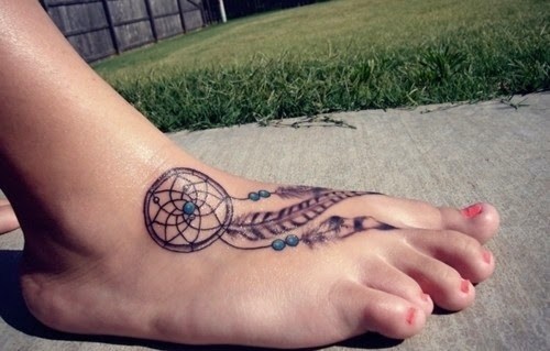 Dreamcatcher Tattoo On Girl Right Foot