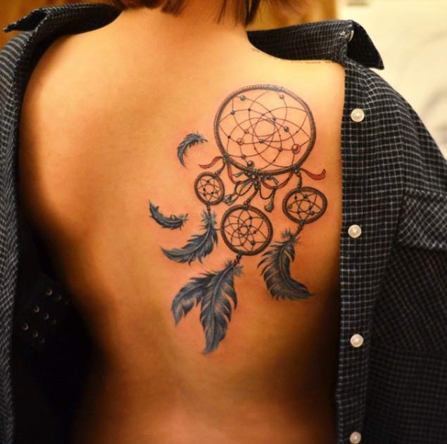 Dreamcatcher Tattoo On Right Back Shoulder