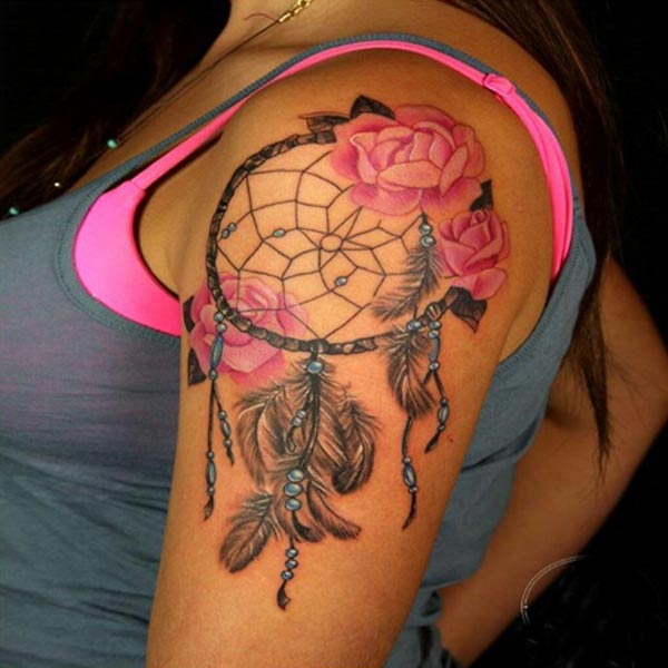 Dreamcatcher Tattoo on Left Shoulder For Young Girls