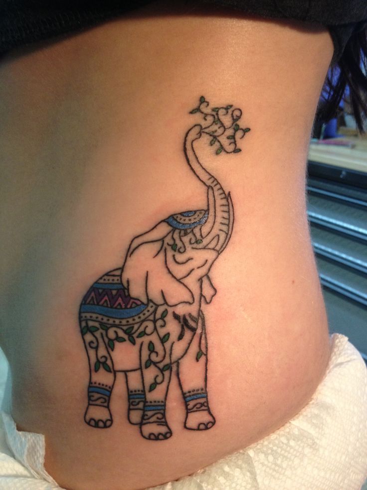 Elephant Trunk Up Tattoo On Left Side Rib