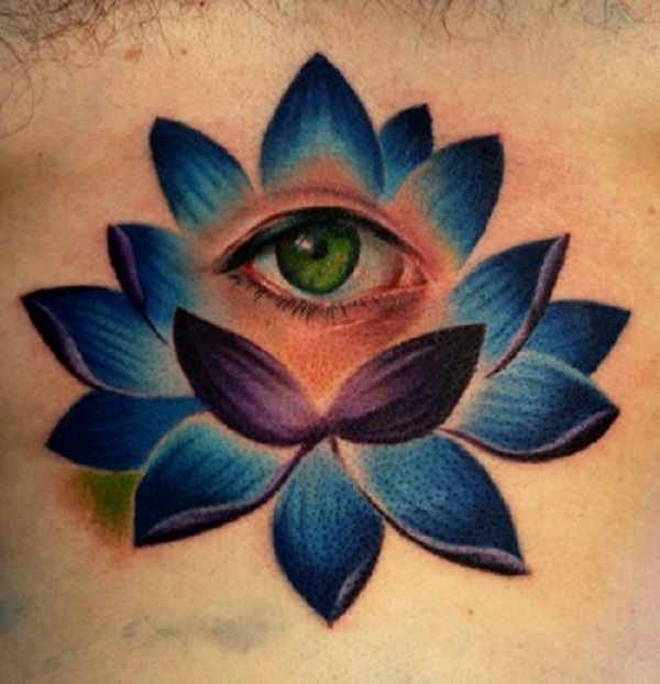 Eye In Lotus Flower Tattoo Design For Men