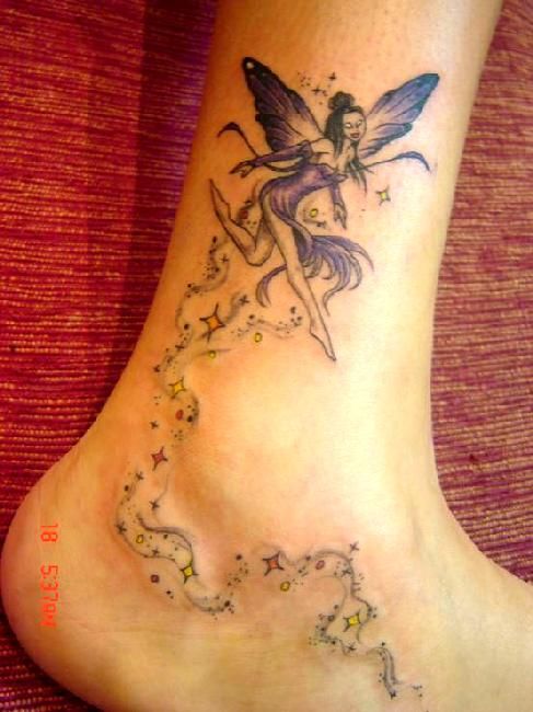 Fairy With Fairy Dust Tattoo On Right Ankle