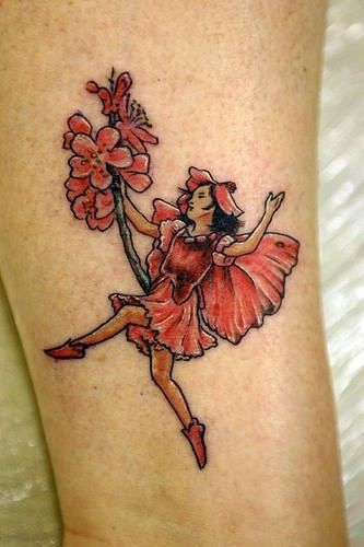 Fairy With Flower Tattoo Design For Leg