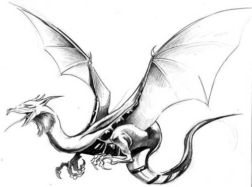 Flying Dragon Tattoo Design Stencil