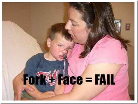 Force + Face = Fail Folk Spoon Inside Nose Funny Kid Picture