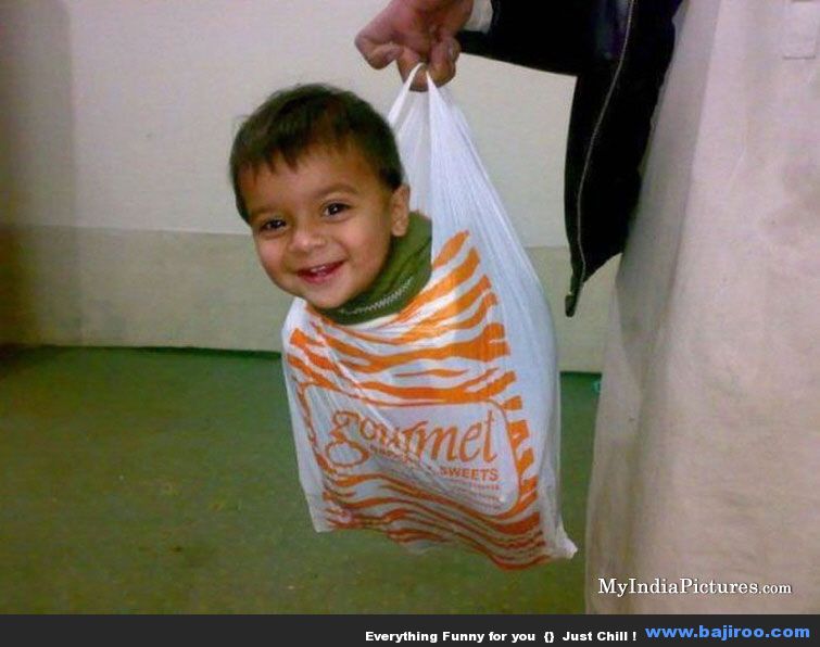 Funny Baby In Polythene Bah