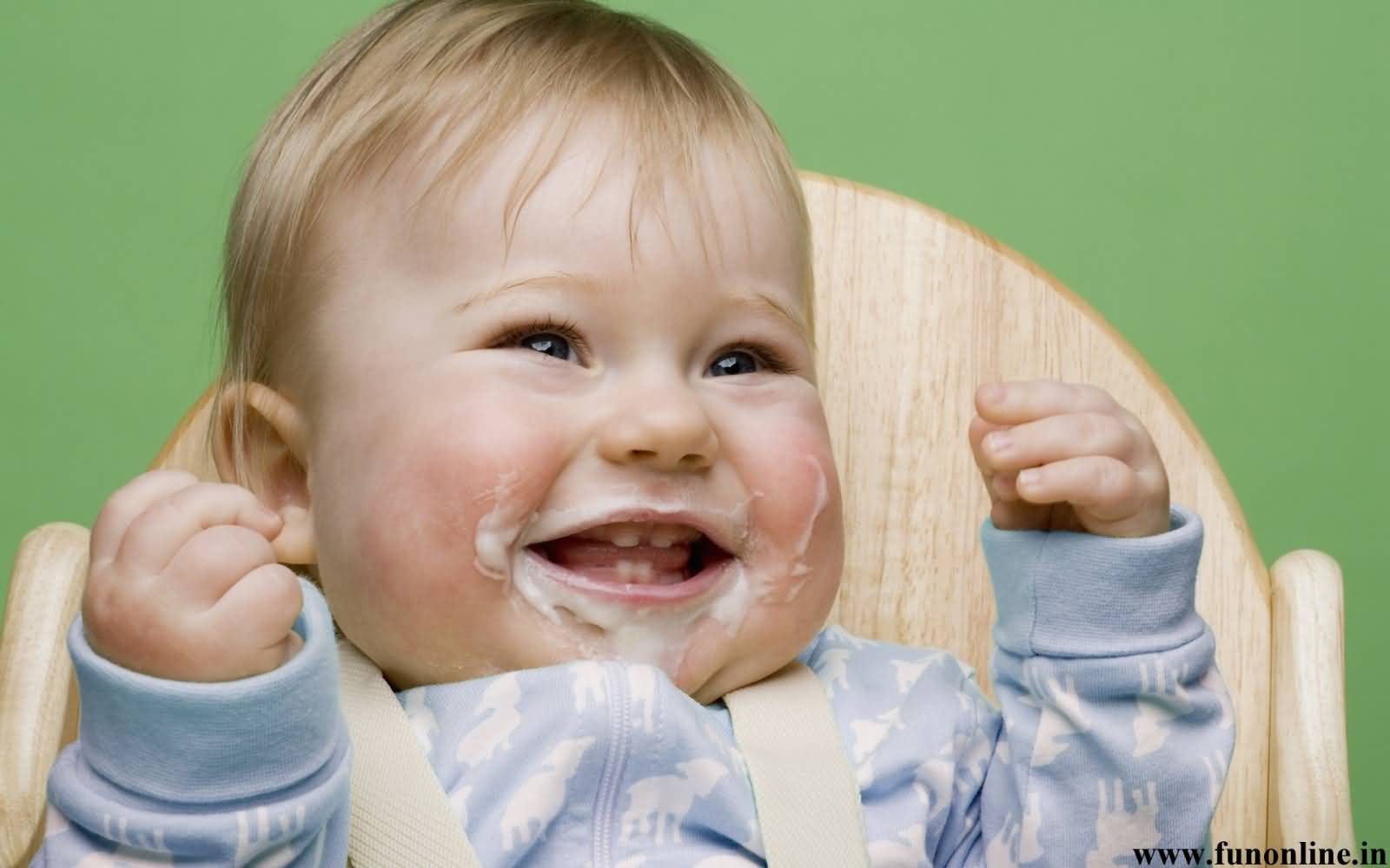 Funny Cheerful Baby After Having Milk Products