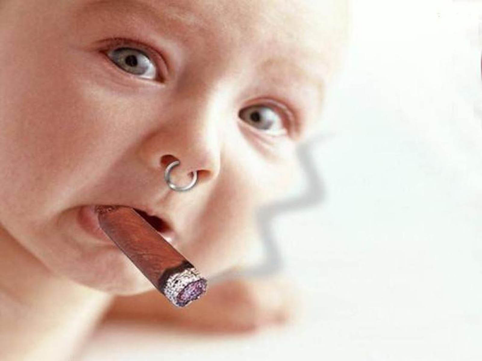 Funny Gangsta Baby With Cigarette In Mouth  And Pierced Nose