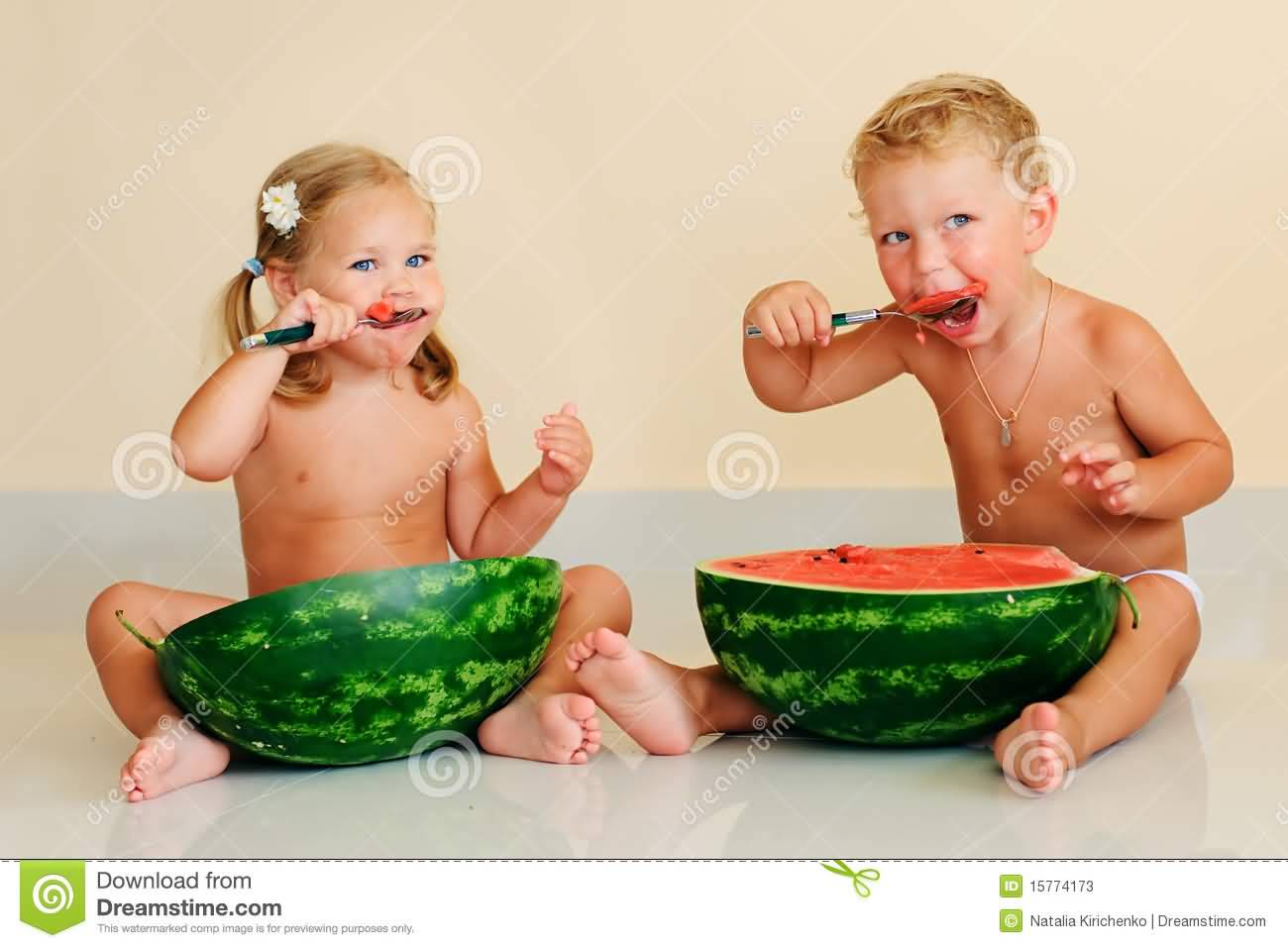 Funny Kids Eating Watermelon