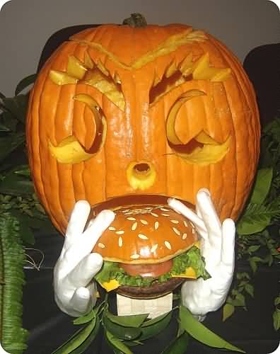 Funny Pumpkin Eating Burger