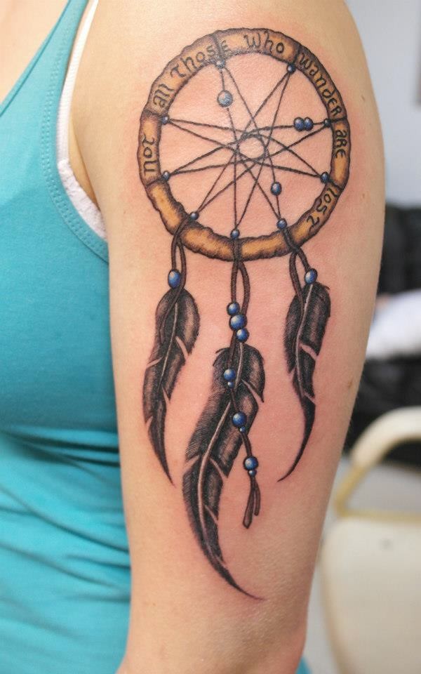 Girl Left Half Sleeve Dreamcatcher Tattoo