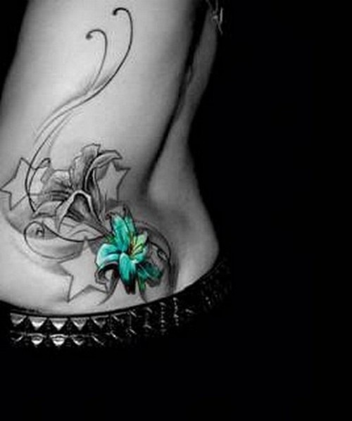 Girl Lower Back Stars With Lily Tattoo