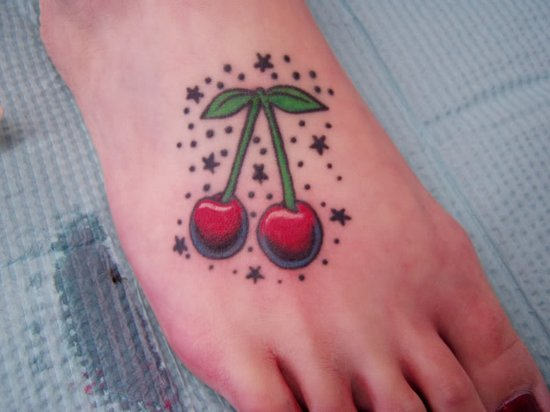 Girl Right Foot Cherry Tattoo