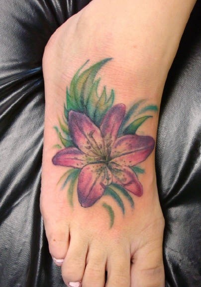 Girl Right Foot Tiger Lily Tattoo