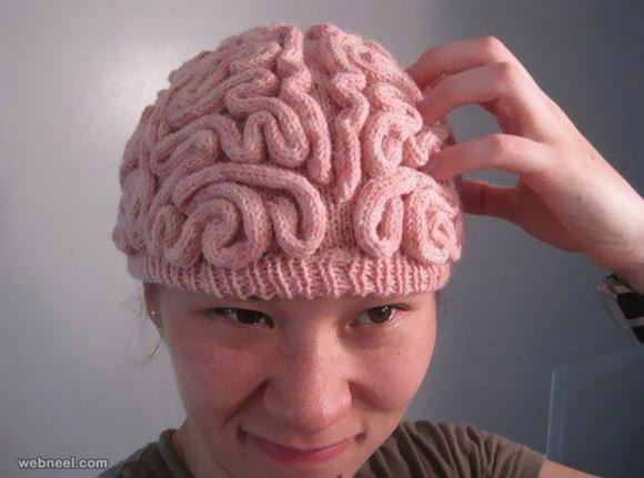 Girl Wearing Brain Shape Cap Funny Image