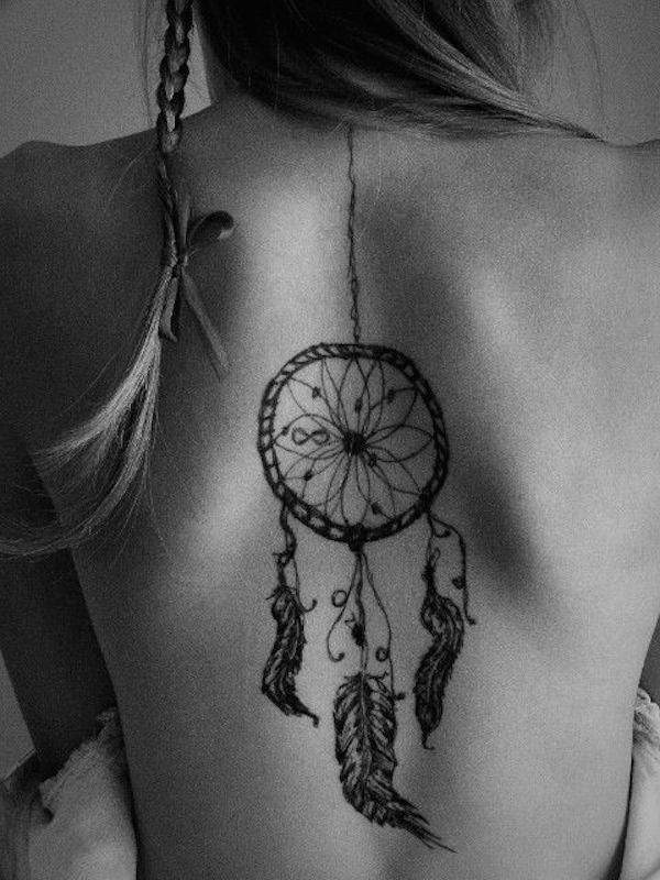 Girl With Dreamcatcher Tattoo On Back Body