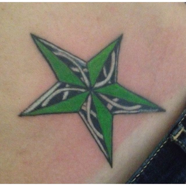 Green And Black Nautical Star Tattoo