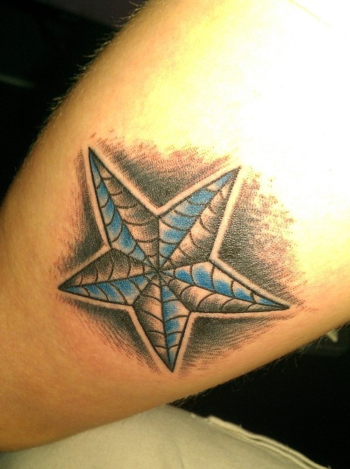 Grey And Blue Nautical Star Tattoo