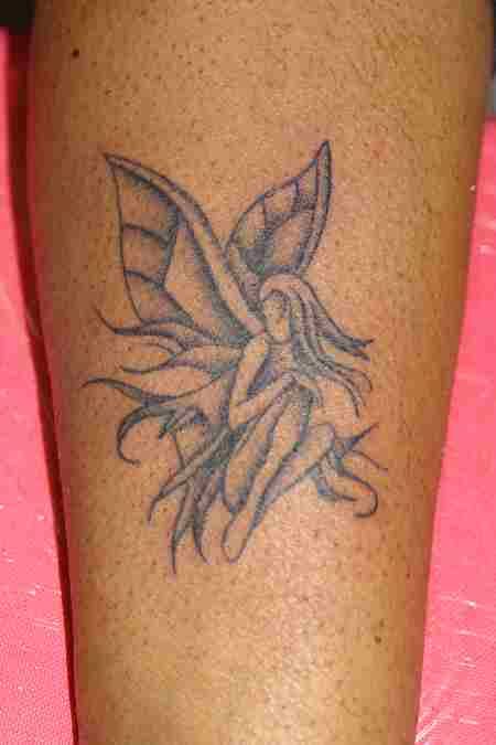 Grey Ink Fairy Tattoo Design For Forearm