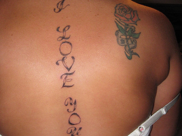 Grey Ink I Love You Tattoo On Right Back Shoulder
