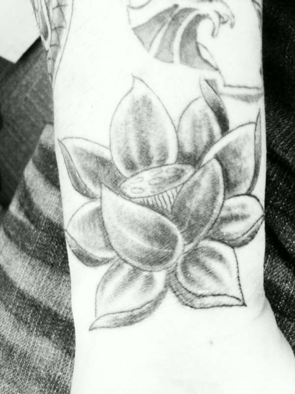 Grey Ink Lotus Flower Tattoo Design For Sleeve