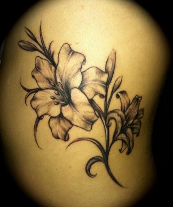 Grey Ink Tiger Lily Tattoo Design Sample