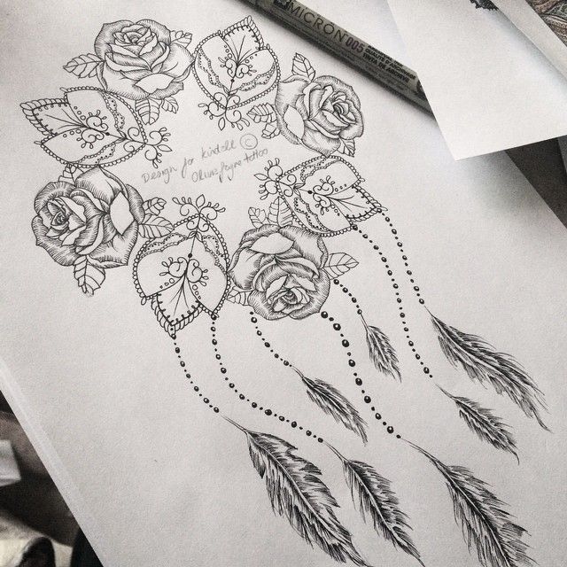 Grey Rose Flower Dreamcatcher Tattoo Design
