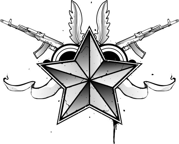 Guns And Nautical Star Tattoo Design