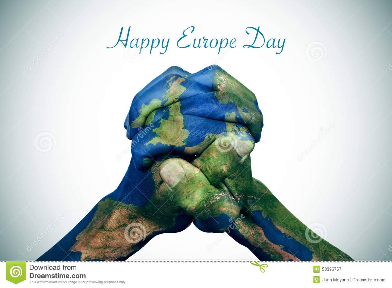 Happy Europe Day Hands World Map Paint Picture