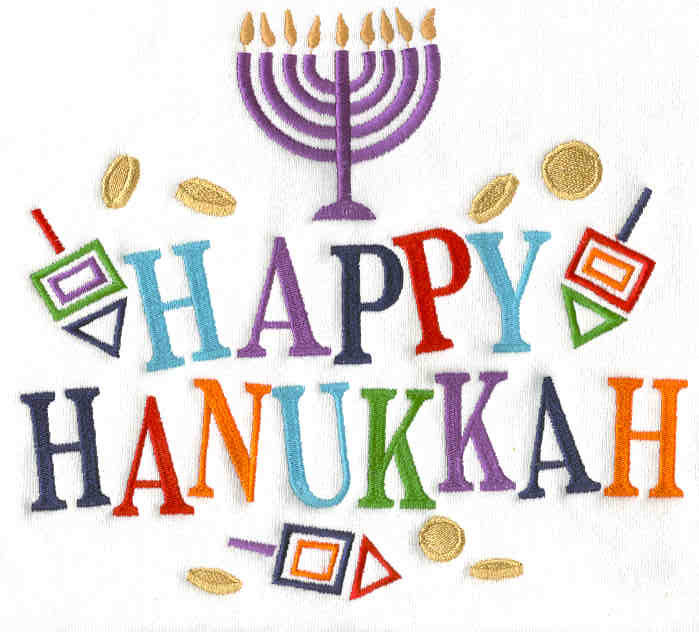Happy Hanukkah Colorful Text Embroidery