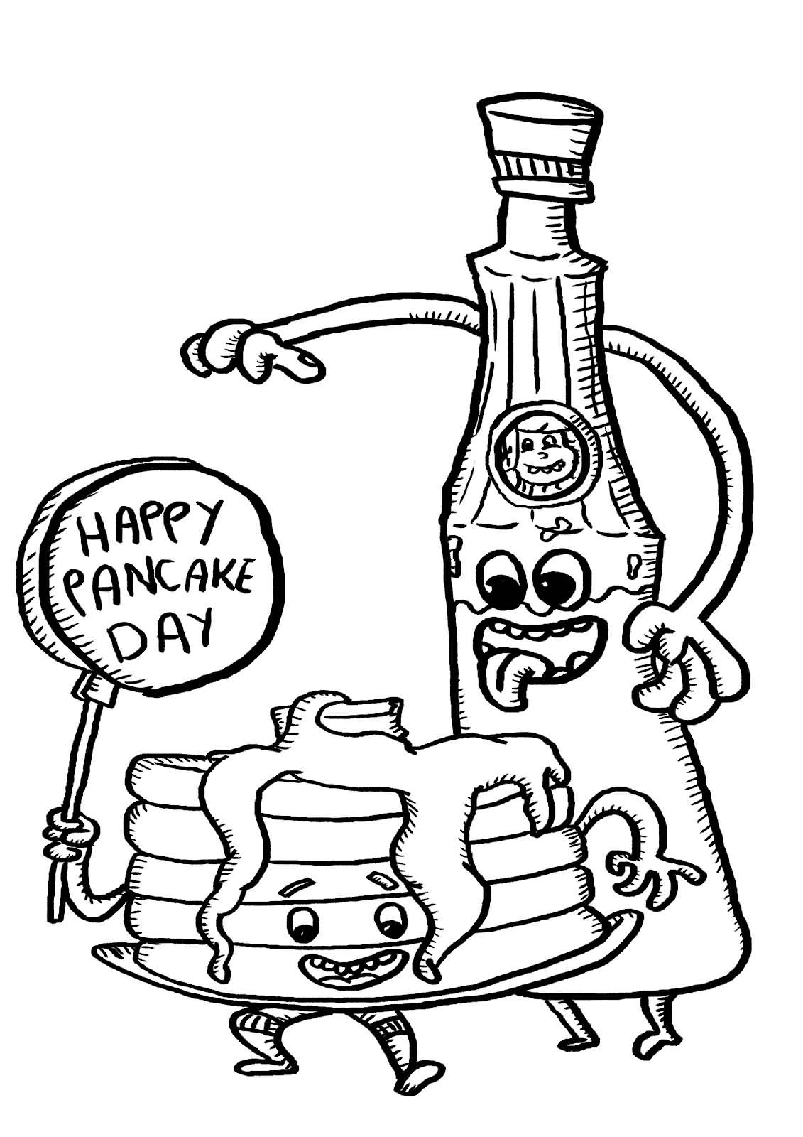 Happy Pancake Day Honey Bottle And Pancake Coloring Page