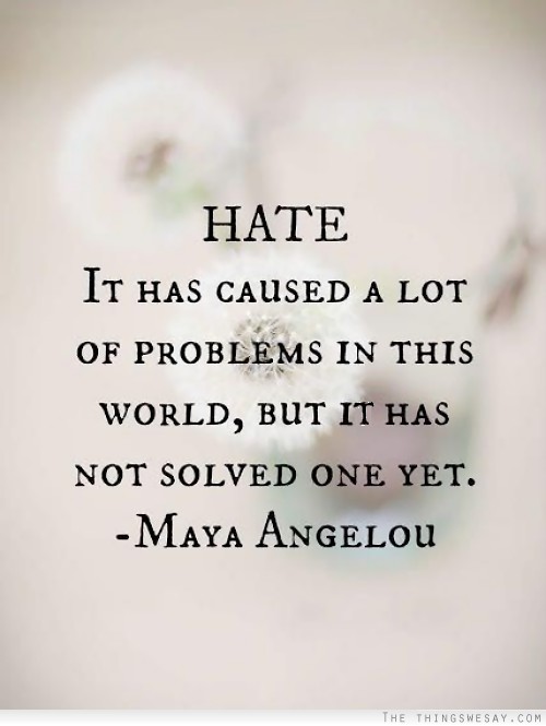 Hate, it has caused a lot of problems in the world, but has not solved one yet - Maya Angelou