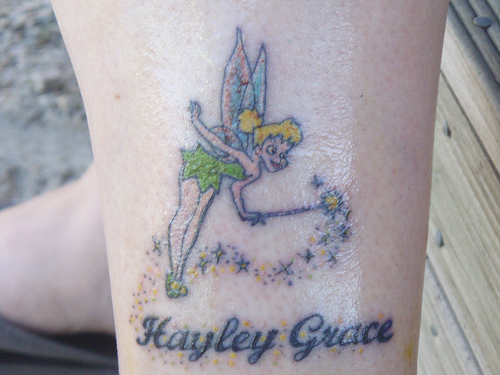 Hayley Grace - Fairy With Fairy Dust Tattoo On Left Leg