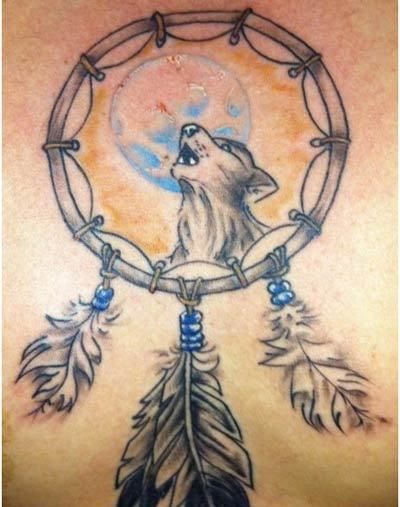 Howling Wolf And Dreamcatcher Tattoo
