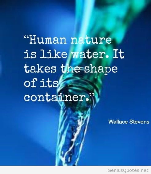 Human nature is like water. It takes the shape of its container. Wallace Stevens